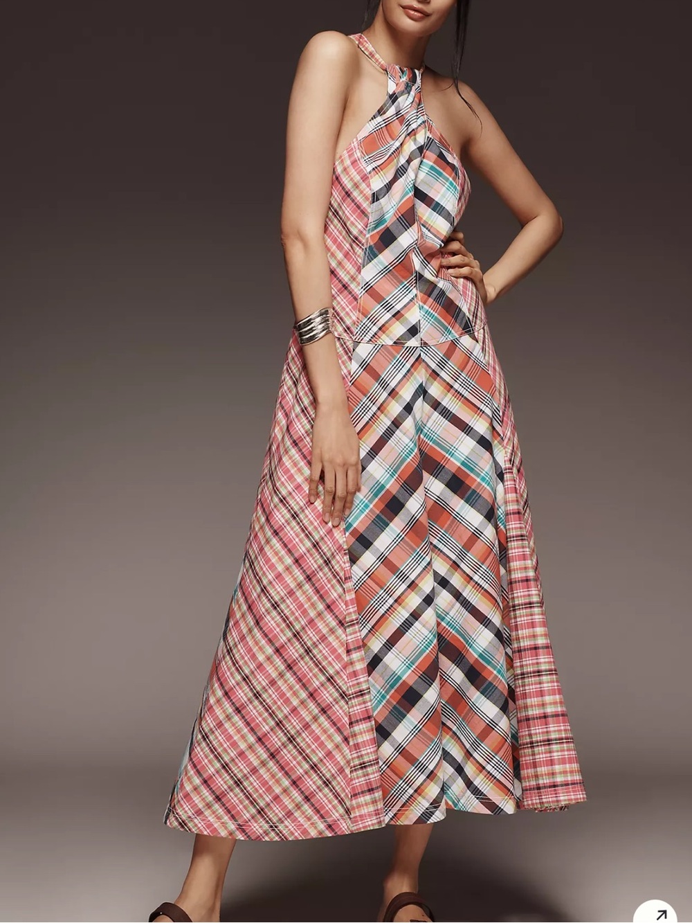 Anthropologie Pilcro Patchwork Plaid Boho Halter Maxi Dress size XXS